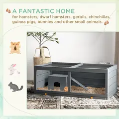PawHut Wooden Hamster Cage with Sliding Tray, Openable Top, Hut for Syrian Hamster, Grey - 4