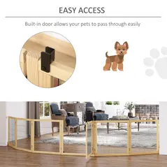 PawHut Wooden Pet Gate, Freestanding Dog Safety Barrier with Two Support Feet - Natural Tone - 8