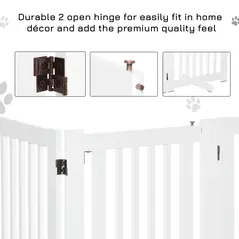 PawHutPet Gates MDF Freestanding Expandable Dog Gate Wood Doorway Pet Barrier Fence w/ Latched Door White - 6