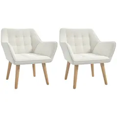 Set of 2 Accent Chair, Arm Chair with Slanted Back, Thick Padding and Rubber Wooden Legs for Living Room, Cream White - 1
