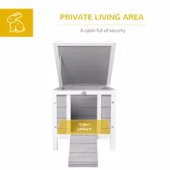 PawHut Wooden Rabbit Hutch Outdoor, Guinea Pig Hutch, Rabbit Hideaway, Cat House, Bunny Cage Small Animal House with Openable Roof, 51 x 42 x 43 cm, Grey - 4