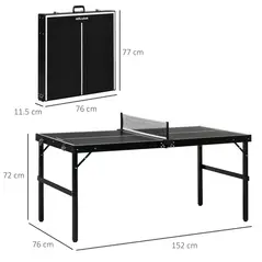 SPORTNOW 5ft Mini Table Tennis Table, Folding Ping Pong Table with Net and Aluminium Frame, Portable Ping Pong Game Set for Indoor Outdoor Use, Black - 3