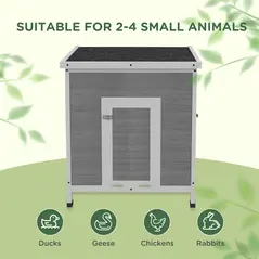 PawHut Wooden Duck House with Ramp, Double Doors, Openable Asphalt Roof, Ventilation Holes, Removable Base, Light Grey - 7