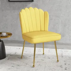 Set of 2 Velvet-Feel Shell Accent Chair - Yellow - 7