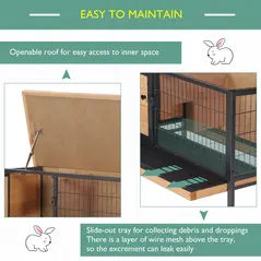 PawHut Wooden Guinea Pigs Hutches Elevated Pet House Bunny with Slide-Out Tray Outdoor Natural - 5
