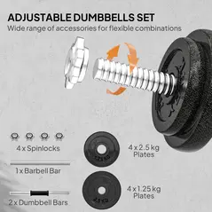 SPORTNOW 2-in-1 Adjustable Dumbbells Set, 20kg Cast Iron Weights Dumbbells Set with Non-Slip Grip for Strength Training, Weight Lifting, Bodybuilding, Home Gym Workout Equipment for Men & Women - 4