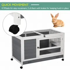 PawHut Wooden Guinea Pigs Hutches Elevated Pet Bunny House Rabbit Cage with Slide-Out Tray Indoor Grey - 4