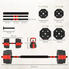 SPORTNOW 6-in-1 Adjustable Weight Dumbbells Set, Used as Kettlebell, Barbell, Dumbbell, Push-Up Stand, 30kg Free Weights Set for Men and Women Home Gym Training, Red - 3