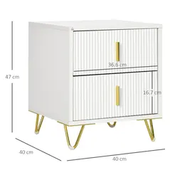 Set of 2 Elegant Chest of Two Drawers - White/Gold-Tone - 3