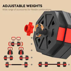 SPORTNOW 6-in-1 Adjustable Weight Dumbbells Set, Used as Kettlebell, Barbell, Dumbbell, Push-Up Stand, 30kg Free Weights Set for Men and Women Home Gym Training, Red - 5
