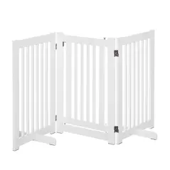 PawHutPet Gates MDF Freestanding Expandable Dog Gate Wood Doorway Pet Barrier Fence w/ Latched Door White - 1