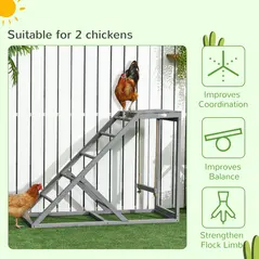 PawHut Wooden Chicken Coop Toy with Swing, Ladder, Platform, Grey - 7