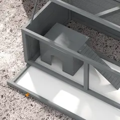 PawHut Wooden Hamster Cage with Sliding Tray, Openable Top, Hut for Syrian Hamster, Grey - 9