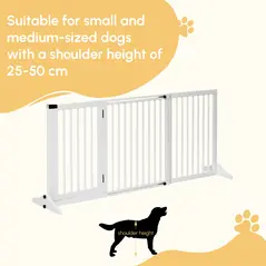 PawHut Wooden Dog Gate, Dog Fence Indoor, Freestanding Dog Barrier, Adjustable Lockable Fence with 3 Panels, 71H x 113-166W cm, White - 8