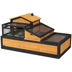 PawHut Wooden Tortoise House with Balcony, Tray, Roof, for Indoor and Outdoor, Yellow - 1