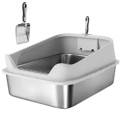 PawHut XXL Stainless Steel Cat Litter Box with High Sides, Metal Scoop, 70 x 50 x 30 cm - 1