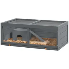 PawHut Wooden Hamster Cage with Sliding Tray, Openable Top, Hut for Syrian Hamster, Grey - 1