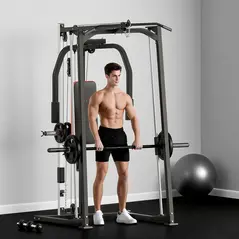 SPORTNOW 3-in-1 Gym Station with 17-level Squat Rack Dual Cable Pulley System Home Strength Training, Black - 2