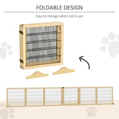PawHut Wooden Pet Gate, Freestanding Dog Safety Barrier with Two Support Feet - Natural Tone - 6