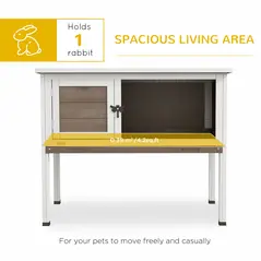 PawHut Wooden Guinea Pig Hutch, Small Animal Cage with Slide-out Tray, Openable Asphalt Roof, 84 x 43 x 70cm, Brown - 4