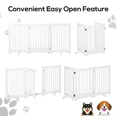 PawHutPet Gates MDF Freestanding Expandable Dog Gate Wood Doorway Pet Barrier Fence w/ Latched Door White - 5