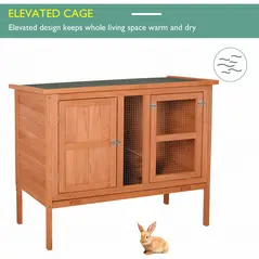 PawHut Wooden Guinea Pigs Hutches Elevated Pet Bunny House with Slide-Out Tray Openable Roof - 9