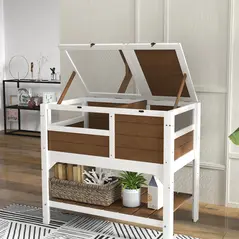 PawHut Wooden Tortoise House, with Shelter, Run, Shelf, Lamp Holder, Tray - Brown - 9