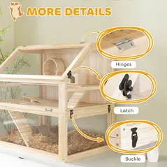 PawHut Wooden Hamster Cage with Detachable 31cm Deep Bottom, Hut, Seesaw, Exercise Wheel, Ramp, 80 x 50 x 76cm, Natural - 8