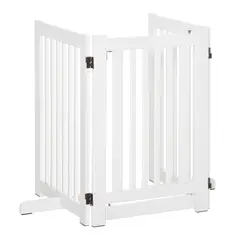 PawHutPet Gates MDF Freestanding Expandable Dog Gate Wood Doorway Pet Barrier Fence w/ Latched Door White - 7