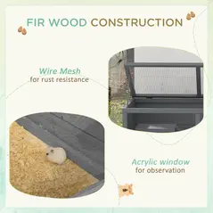 PawHut Wooden Hamster Cage with Sliding Tray, Openable Top, Hut for Syrian Hamster, Grey - 7