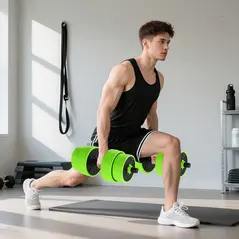 SPORTNOW 30kg 6-In-One Adjustable Weight Dumbbells Set, Barbell, Kettlebell, Push Up Stand - Green - 8