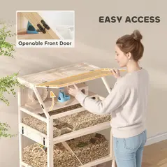 PawHut Wooden Hamster Cage with Detachable Lower Floor, Storage Shelf, Hut, Seesaw, Exercise Wheel, Ramps for Hamster - 9