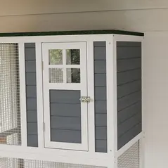 PawHut Wooden Catio Cat Outdoor Enclosure, Cat Cage with Waterproof Roof, Platforms, for Multiple Cats, White - 9