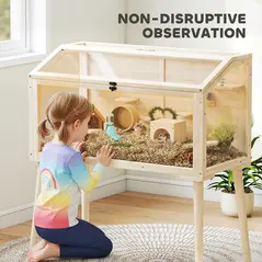 PawHut Wooden Hamster Cage, Hamster Habitat with Openable Top, Seesaws, Platforms, Water Bottle for Gerbils, 110 x 52 x 101 cm - 7