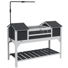 PawHut Wooden Tortoise Enclosure w/ Adjustable Lamp Holder, Openable Lid, Dual Main Houses, Storage Shelf, Fixed Tray - Grey - 1