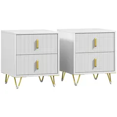 Set of 2 Elegant Chest of Two Drawers - White/Gold-Tone - 1