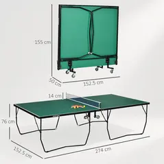 SPORTNOW 9FT Folding Tennis Table, with 8 Wheels, for Indoor Use, Green - 3