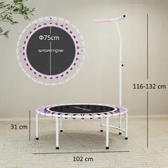 SPORTNOW 40" Fitness Trampoline, Mini Rebounder Trampoline for Adults with 5-Level Adjustable Handle, Indoor Exercise Bungee Rebounder, Max Load 100KG, Purple - 3