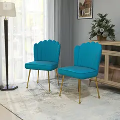 Set of 2 Velvet-Feel Shell Accent Chair - Blue - 2