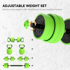 SPORTNOW 30kg 6-In-One Adjustable Weight Dumbbells Set, Barbell, Kettlebell, Push Up Stand - Green - 5
