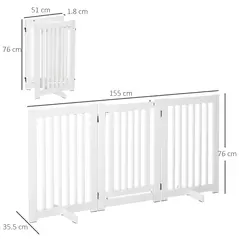 PawHutPet Gates MDF Freestanding Expandable Dog Gate Wood Doorway Pet Barrier Fence w/ Latched Door White - 3