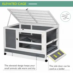 PawHut Wooden Guinea Pigs Hutches Elevated Pet Bunny House Rabbit Cage with Slide-Out Tray Indoor Grey - 5
