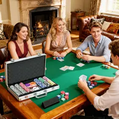 SPORTNOW 300-Piece Poker Chips Set, Poker Set with Mat, Chips, Two Card Decks, Dealer, Five Dices - 9