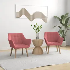 Set of 2 Accent Chair, Arm Chair with Slanted Back, Thick Padding and Rubber Wooden Legs for Living Room, Pink - 2