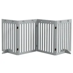 PawHut Wooden Pet Gate Foldable Freestanding Dog Safety Barrier w/ Support Feet, Grey - 1
