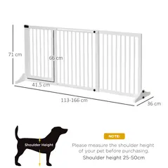 PawHut Wooden Dog Gate, Dog Fence Indoor, Freestanding Dog Barrier, Adjustable Lockable Fence with 3 Panels, 71H x 113-166W cm, White - 3