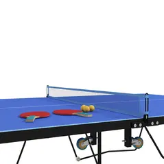 SPORTNOW 9FT Folding Tennis Table, with 8 Wheels, for Indoor Use, Blue - 8