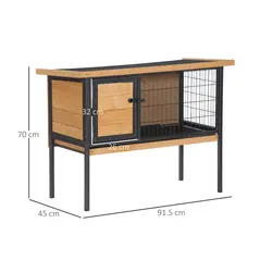 PawHut Wooden Guinea Pigs Hutches Elevated Pet House Bunny with Slide-Out Tray Outdoor Natural - 3