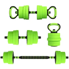 SPORTNOW 30kg 6-In-One Adjustable Weight Dumbbells Set, Barbell, Kettlebell, Push Up Stand - Green - 1