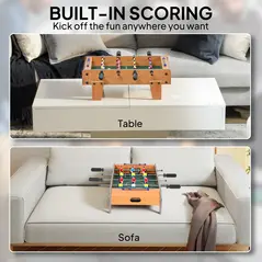 SPORTNOW 20 in Table-top Football Table with Stainless Steel Rods, Compact Foosball Table for Kids and Adults, All-Inclusive Foosball Game Set for Indoor, Nature Wood Finish - 4